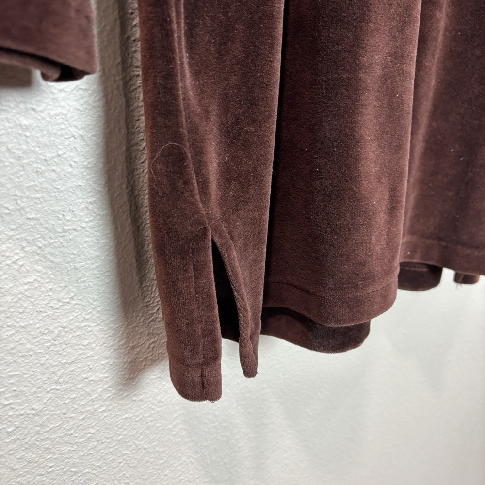 y2k 90s‎ Womens Chocolate Brown Velvet Mock Neck Long Sleeve Top Chic Normcore - Picture 4 of 10